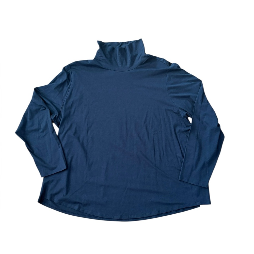 J Jill Womens 3X Luxe Supima Shirttail Turtleneck Tunic Top Round Hem Shirt Navy